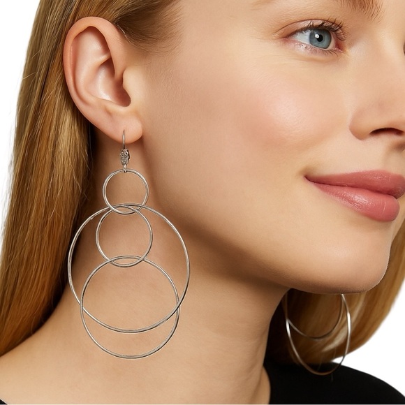 Marlyn Schiff Silver Multi-Hoop Statement Earrings - Picture 1 of 5